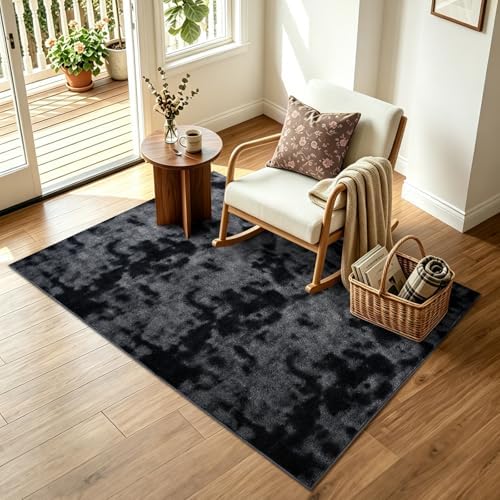 3x5 Tie-dye Dark Grey Area Rug Washable Non-Slip Soft for Bedroom Kitchen - Image 3