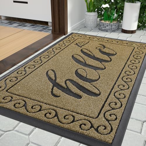 Yimobra Welcome Mats for Front Door 36x24, Heavy Duty Waterproof Outdoor Door Mat Outside Entrance, Non-Slip Low Profile Indoor Entryway Mat for Garage Patio, Beige Brown by Yimobra