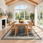 Boho Black Rug for Living Room - Washable 10x12 Area Rug, Dining Room Rugs for Under Table, Soft Low Pile Carpet for Bedroom - Farmhouse Decor, Non-Slip & Stain Resistance - Image 3