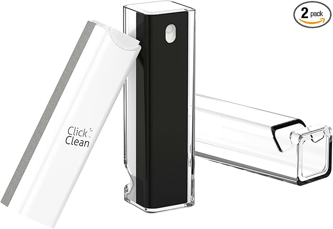 CLICK CLEAN 2Pcs Screen Cleaner, Fingerprint Proof Mist Cleaner Spray, All-in-One Cleaner with Microfiber, Shell and Phone Stand for All Phones, Laptop and Tablet Screens (Black + Grey)