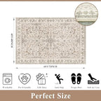 Washable 4x6 Kitchen Rug Non-Slip – Soft Stain-Resistant Low-Pile Indoor Floor Mat for Entryway Bedroom Living Room – Vintage Accent Area Rug (Beige, 4x6) - Image 2