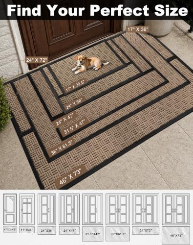 Mibao Front Door Mat Outdoor Entrance, 47" x 32" Heavy Duty Welcome Mat for Outdoor and Indoor, Waterproof Dirt Trapper Doormat, Super Absorbent Indoor Entryway Mat for Patio & Porch - Beige - Image 2