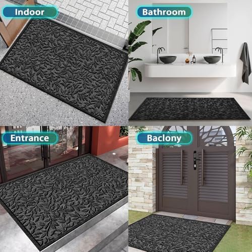 Bulijojo Sturdy Front Entrance Doormats,Durable Heavy Duty Welcome Mat,Thick Absorbent Natural Rubber Non Slip Mat,Easy Clean Entryway Mat Leaves Black, 47" x 32" - Image 6