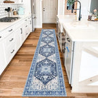Yamaziot Washable Runner Rug, 2x10 Non-Slip Boho Vintage Hallway Rug Runner with Rubber Backing, Stain Resistant & Low Pile Faux Wool Distressed Carpet Runner for Kitchen, Laundry, Entrance, Blue by Yamaziot