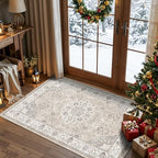 Washable Hallway 3x4 Floor Mats: Farmhouse Non-Slip Kitchen Sink Area Rug Water-Resistant Small Carpet for Living Room Bathroom Thin Soft Doormat Easy-Clean Decorative Rug for Pets Family(3x4,Beige) by HYHAOYUNLAI