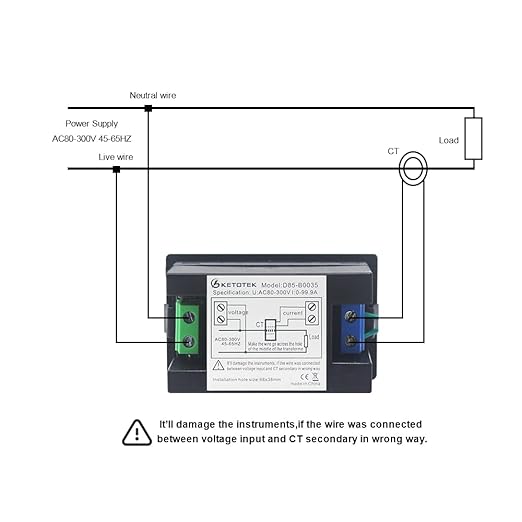 KETOTEK Digital Ammeter Voltmeter AC 80V-300V 100A, 2in1 Multimeter Panel 110V/220V, Volt Amp Meter LED Display Voltage Amperage Detector Tester Gauge with Current Transformer CT