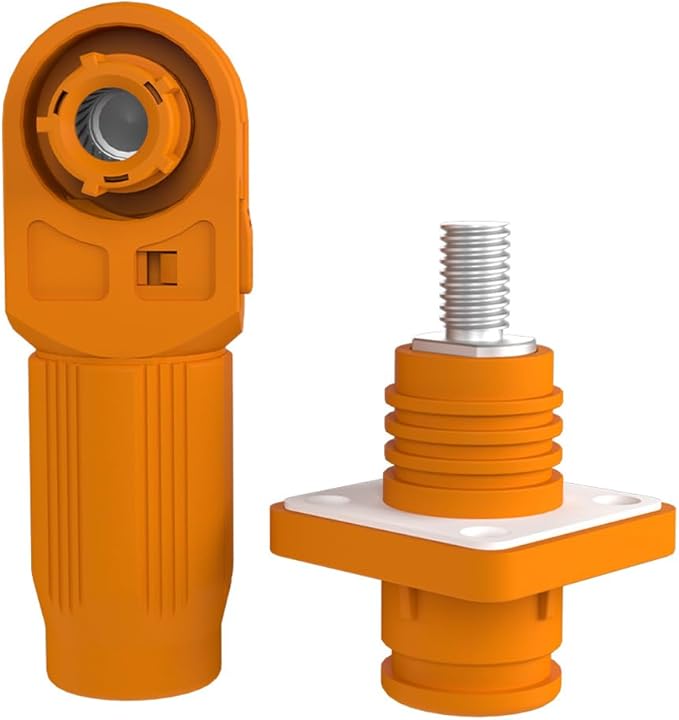 1 Set Battery Energy Storage Connector, Quick Plug Terminal High Current Connectors Right Angle Plug and Socket IP67 Waterproof Power Connector Stud Wiring Method 60A 10mm² (60A, Orange)