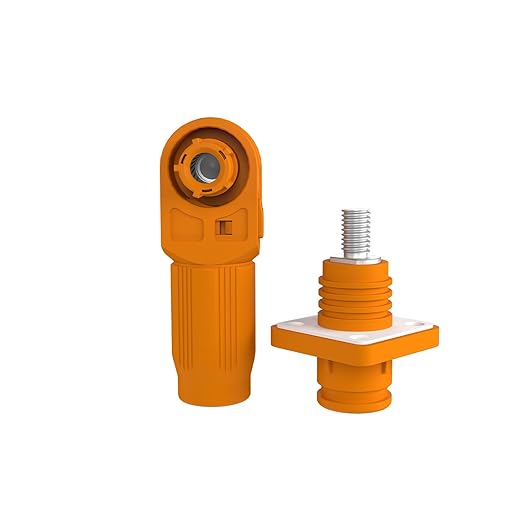 350A Battery Energy Storage Connector, 120mm² High Current Connectors IP67 Waterproof Stud Wiring Power Adapter Quick Plug Terminal Right Angle Plug and Socket （1500V Orange)