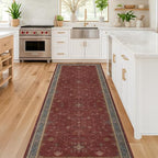 Dark Red 2'6''x10' Wide Hallway Runner Rug - 10ft Long Washable Non Slip Indoor Door Mats for Entryway, Low Pile & Soft Boho Geometric Floral Pattern Burgundy Area Rug - Image 3