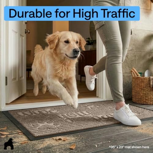 GORILLA GRIP WeatherMAX Door Mat, Indoor Outdoor Use, 29x17, Beige Paw - Image 6