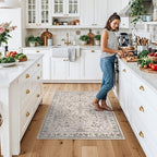 3x4 Entryway Rug Washable Non-Slip–Boho Floral Stain-Resistant Small Area Rug for Kitchen Bedroom Bathroom – Soft Low-Pile Thin Indoor Door Mat (Beige,3x4) - Image 3