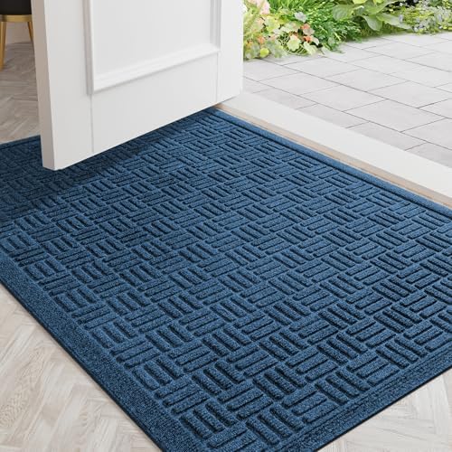 Mibao Front Door Mat Outside Entrance, 36" x 24", Heavy Duty Welcome Mat, Stain and Fade Resistant, Dirt Trapper Doormat, Super Absorbent Indoor Outdoor Entryway Mat with Non-Slip Backing, Blue by Mibao