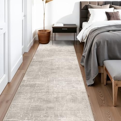 HY HAOYUNLAI 2'6x12 Runner Rugs for Hallways - Soft Kitchen Rug Non-Slip Rug Runner with Rubber Backing Washable Non Shedding Soft Beside Carpet for Bedroom Abstract Home Decor(2'6x12,Beige/Cream - Image 2