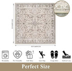 5x5 Square Washable Rug for Living Room: Non Slip Indoor Entryway Foot Carpet for Kitchen, Boho Soft Beige 5ftx5ft Low Pile Neutral Area Rug for Dining Room Bathroom (Beige, 5x5) - Image 2