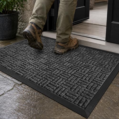 Mibao Front Door Mat Outdoor Entrance, 47" x 32" Heavy Duty Welcome Mat for Outdoor and Indoor, Waterproof Dirt Trapper Doormat, Super Absorbent Indoor Entryway Mat for Patio & Porch - Gray by Mibao