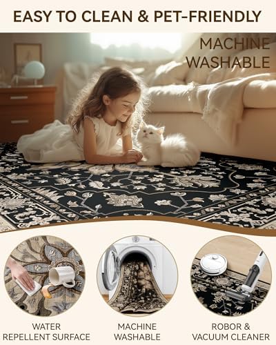RELEANY Washable Area Rug, Runner 2'x6', Black/Neutral - Image 6