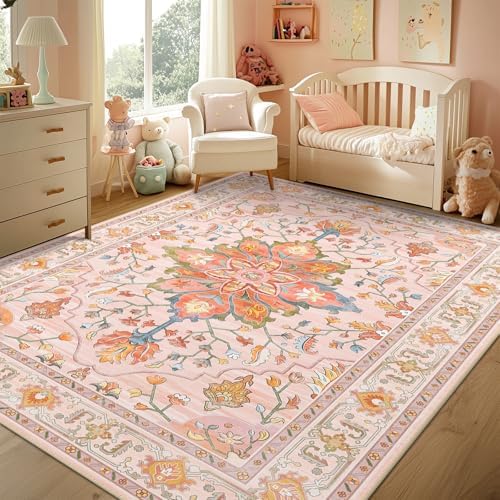 RELEANY Washable Area Rug, 8'x10', Pink/Light Pink/Colorful - Image 3