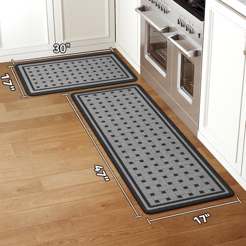 Kitchen Rugs Set of 2, Kitchen Mats for Floor,17x30+17x47 Grey - Image 2
