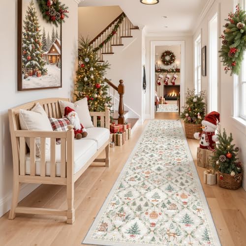 Madane Christmas Runner Rugs for Hallway 2x10, Grey Washable Kitchen Rug by Madane
