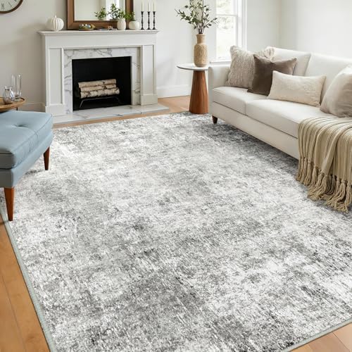 RELEANY Washable 8'x10' Abstract Area Rug for Living Room Gray White by RELEANY