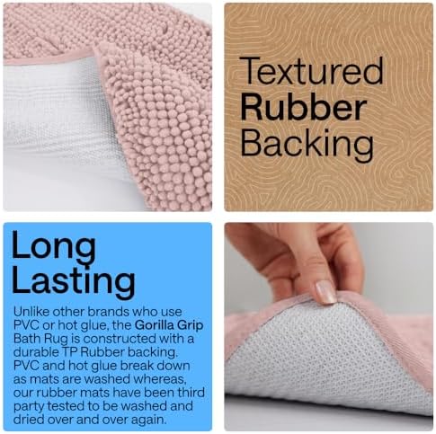 GORILLA GRIP Bath Rug Mat for Bathroom, Absorbent Chenille 44x26 Dusty Rose - Image 3