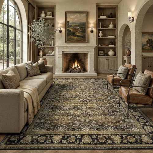 9x12 Area Rug for Living Room, Non-Slip Washable Large Carpet, Mocha Brown by Lofus