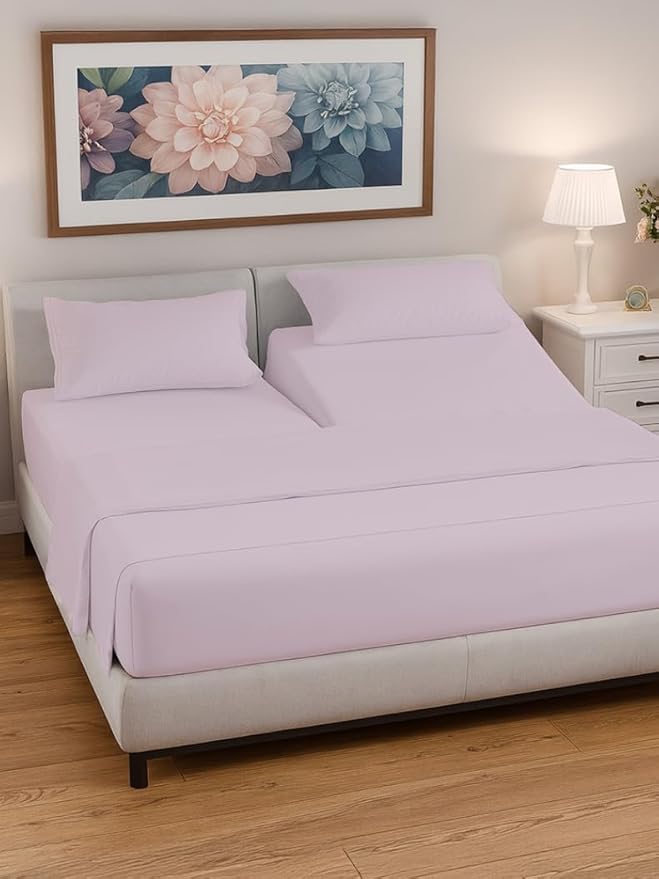 Split Head King Sheet Set – 4 Piece Flex Split Top King Sheets for Adjustable Beds - Fits 14” to 16" Mattress w/ Deep Pockets - Breathable & Cooling - Luxury Bedding and Wrinkle Free - Light Lavender