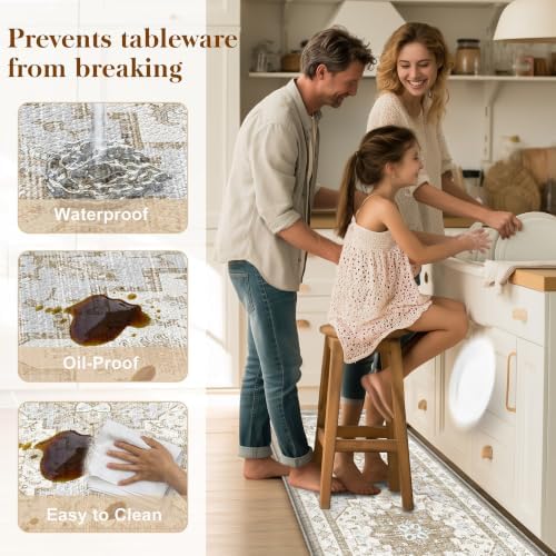 Boho Kitchen Mats for Floor 2PC Anti Fatigue Kitchen Rugs, Beige Tan - Image 5