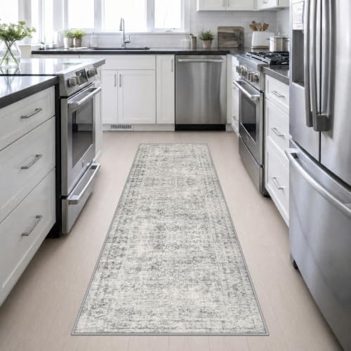 2.6x10 Washable Runner Rug:Modern Abstract Soft Carpet Black Grey - Image 4