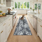RELEANY Washable Runner 2'x7' Abstract Area Rug for Hallway Black White by RELEANY