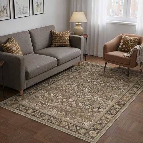 HUGEAR 4x6 Brown Vintage Floral Washable Area Rug for Entryway - Image 3