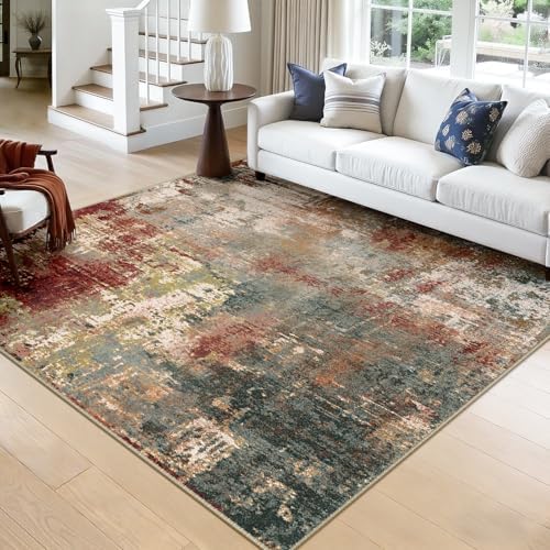 RELEANY Washable Square 8'x8' Area Rug for Living Room Rustic Brown by RELEANY