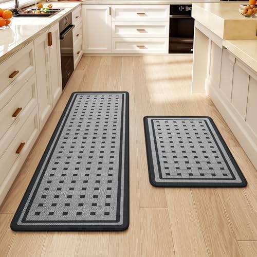 Kitchen Rugs Set of 2, Kitchen Mats for Floor,17x30+17x47 Grey by QiCaiJia