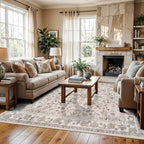 5x5 Square Washable Rug for Living Room: Non Slip Indoor Entryway Foot Carpet for Kitchen, Boho Soft Beige 5ftx5ft Low Pile Neutral Area Rug for Dining Room Bathroom (Beige, 5x5) - Image 3