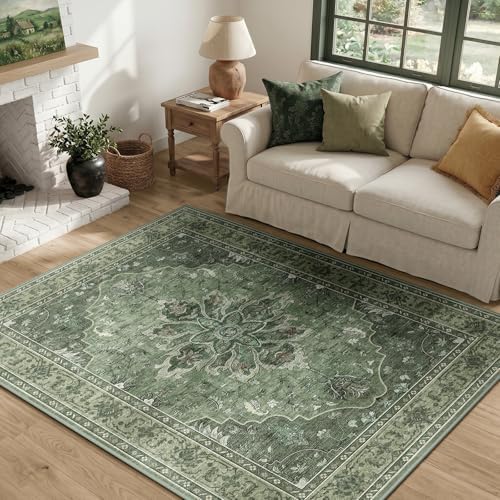 RELEANY Washable Area Rug, 4'x6', Green/Dark Green/Gray - Image 2