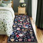PLHXFR 2x6 Washable Runner Rug：Floral Indoor Kitchen Soft Carpet Black - Image 2