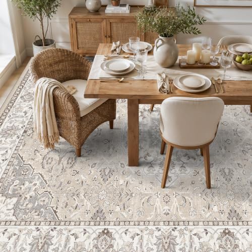 Area Rugs 10x12 Living Room Rug: Washable Rug Soft Vintage Boho Carpet Indoor Floor Non-Slip Stain Resistant Large Carpets for Bedroom Dining Room Farmhouse Nursery Home Office Beige(10x12，Beige) - Image 3