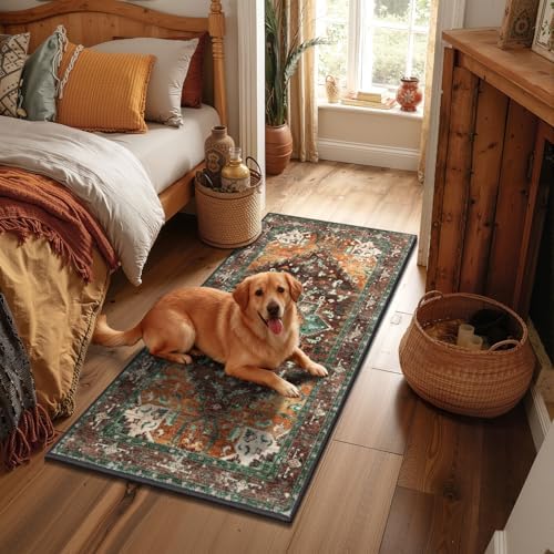 Yamaziot Washable Runner Rug, 2x4 Non-Slip Boho Vintage Hallway Kitchen Rug - Image 2