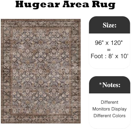HUGEAR 8x10 Brown Blue Vintage Floral Washable Area Rug for Living Room - Image 2
