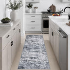 2x5 Washable Runner Rug：Modern Abstract Kitchen Soft Carpet Grey by FXRHLP