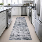 2.6x10 Washable Runner Rug:Modern Abstract Indoor Soft Carpet Grey - Image 4