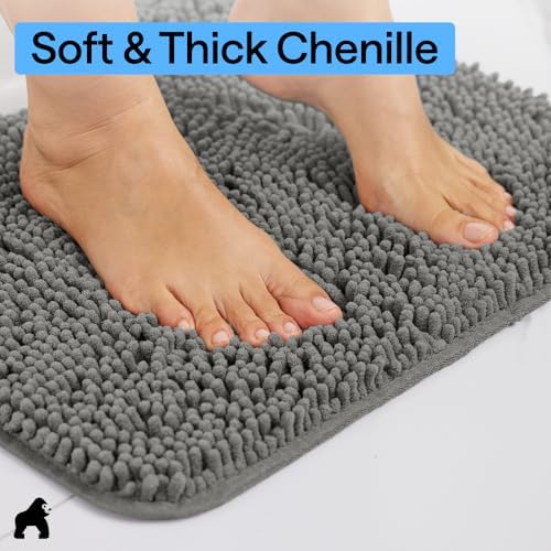 GORILLA GRIP Chenille Bath Rug Mat for Oval Toilet Base, 24x19 Charcoal - Image 5