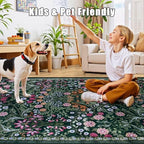 PLHXFR 2.6x10 Washable Runner Rug：Floral Indoor Kitchen Carpet Dark Green - Image 6