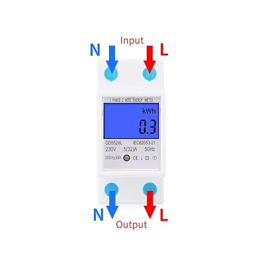 Electric Power Meter, Kilowatt Meter, Digital Energy Meter, Voltage Testers 5-32A 110-130V 60Hz LCD Backlight Single Phase Energy KWh Meter DIN Rail Mounting