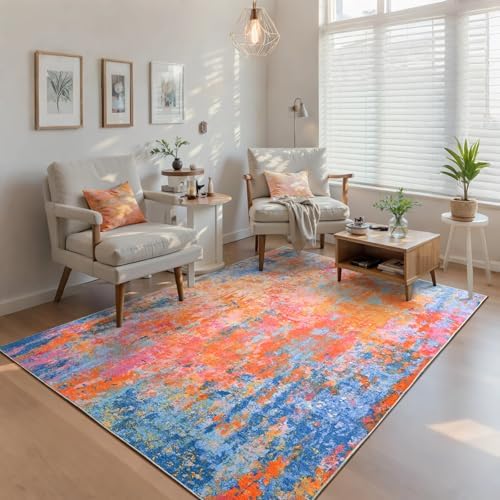 Ompaa Living Room Rug 5x7 Rainbow Area Rugs Washable Boho Colorful Rug Non Slip Abstract Vintage Indoor Large Carpet for Bedroom, Classroom, College Dorm, Farmhouse, Dining Room, Kids Playroom - Image 4