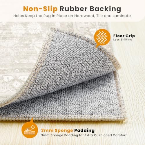 SameBed 6x9 Area Rug Living Room, Vintage Neutral Washable Carpet Beige - Image 5