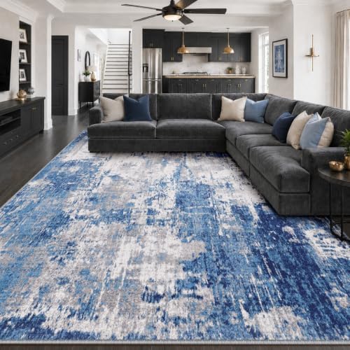 RELEANY Washable 9'x12' Abstract Area Rug for Living Room Blue Gray by RELEANY
