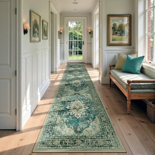 RELEANY Washable Area Rug, Runner 2'x9', Blue/Vintage Dark Blue by RELEANY