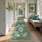 RELEANY Washable Area Rug, Runner 2'6"x10', Blue/Vintage Dark Blue by RELEANY