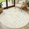 PLHXFR Round Area Rug Living Room: 4 ft Floral Washable Carpet Beige Multi by PLHXFRSoftAreaRugs